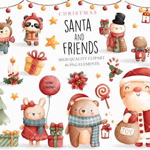 Christmas Santa and friends Clipart, Christmas Clipart, Christmas animal Clipart, Christmas woodland, Christmas train png