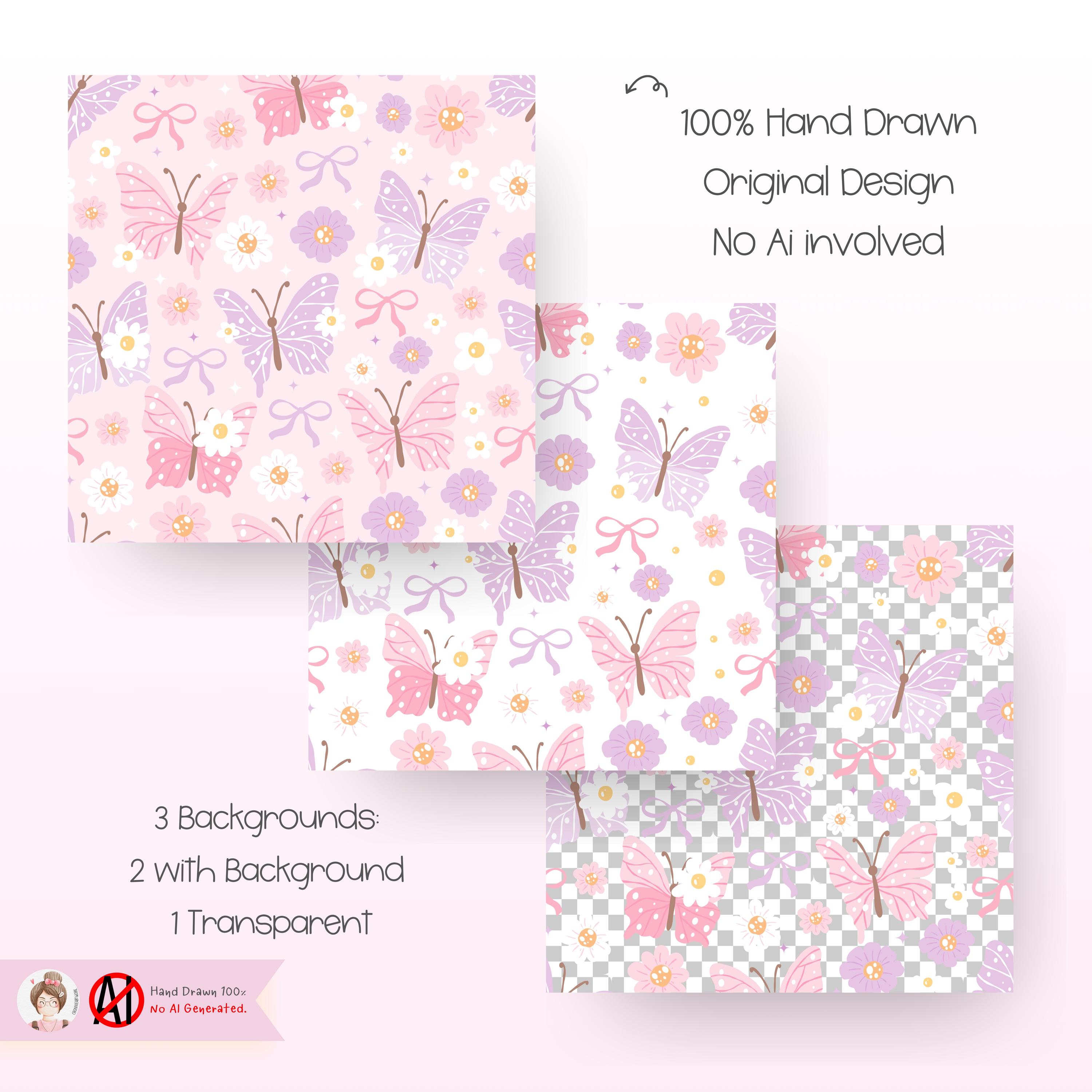 Pastel Butterfly Seamless Pattern – Cute Pink & Purple Floral Digital ...