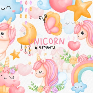 Watercolor Unicorn Clipart Bundle, Unicorn Clipart Bundle, Unicorn PNG, Unicorn Clipart