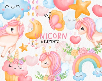 Watercolor Unicorn Clipart Bundle, Unicorn Clipart Bundle, Unicorn PNG, Unicorn Clipart