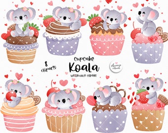 Valentine's Koala Cupcake Clipart, Koala clipart, Baby Shower Clipart, Cupcake Clipart. Baby Animal Clipart