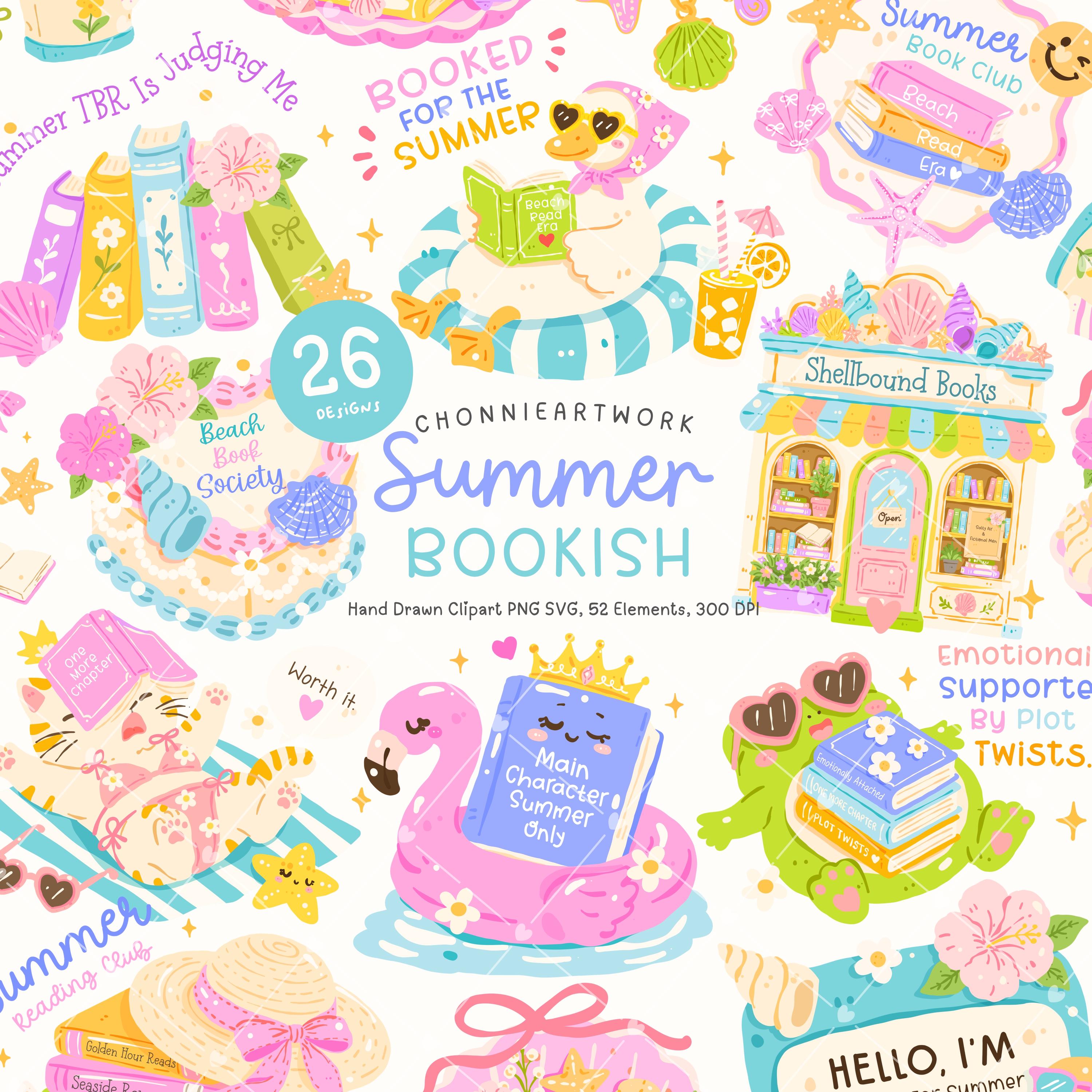 Summer Bookish Clipart Bundle, Beach Reader PNG, Coastal Reading Club ...