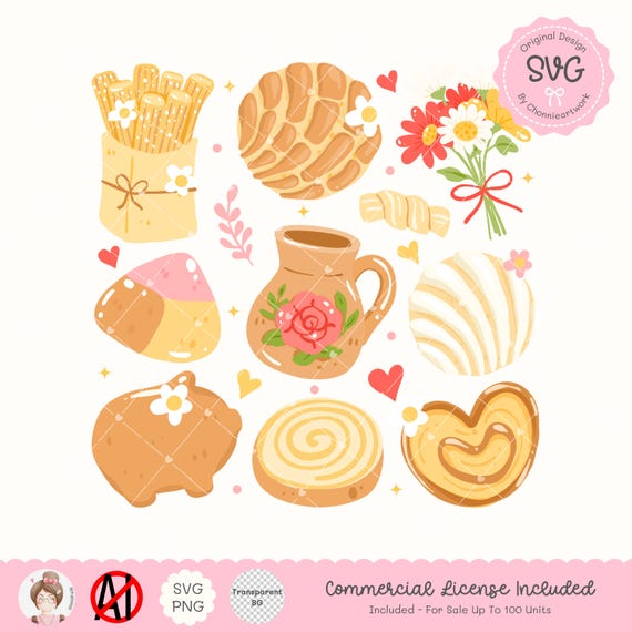 Mexican Pan Dulce Clipart Set, Cute Mexican Dessert, Clipart, Mexican Pan Dulce Clipart, Mexican SVG, Conchas Tshirt, Conchas Lover Tshirt