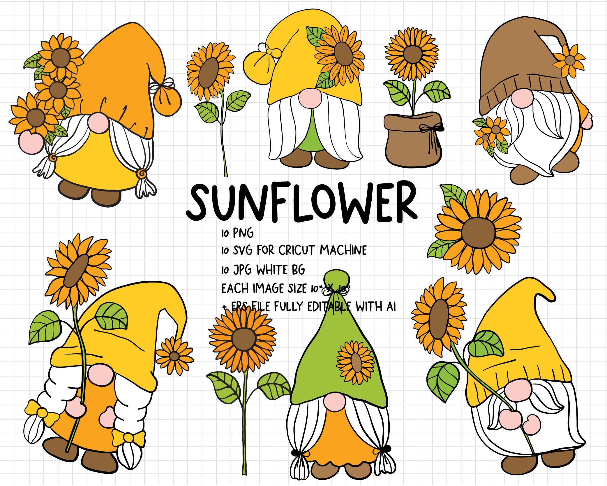 Sunflower Gnomes SVG Sunflower Gnomes SVG Bundle Gnome SVG Etsy