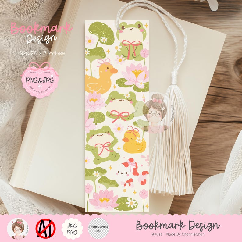 Cute Frog Bookmark, Frog Lover Bookmark, Bookmark Frog, Kawaii Frogs ...
