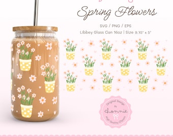 Söt vårblommig koppomslag, blommig koppomslag, blommig glasburkomslag, blommig estetik, glaskoppomslag blomma png, digital nedladdning