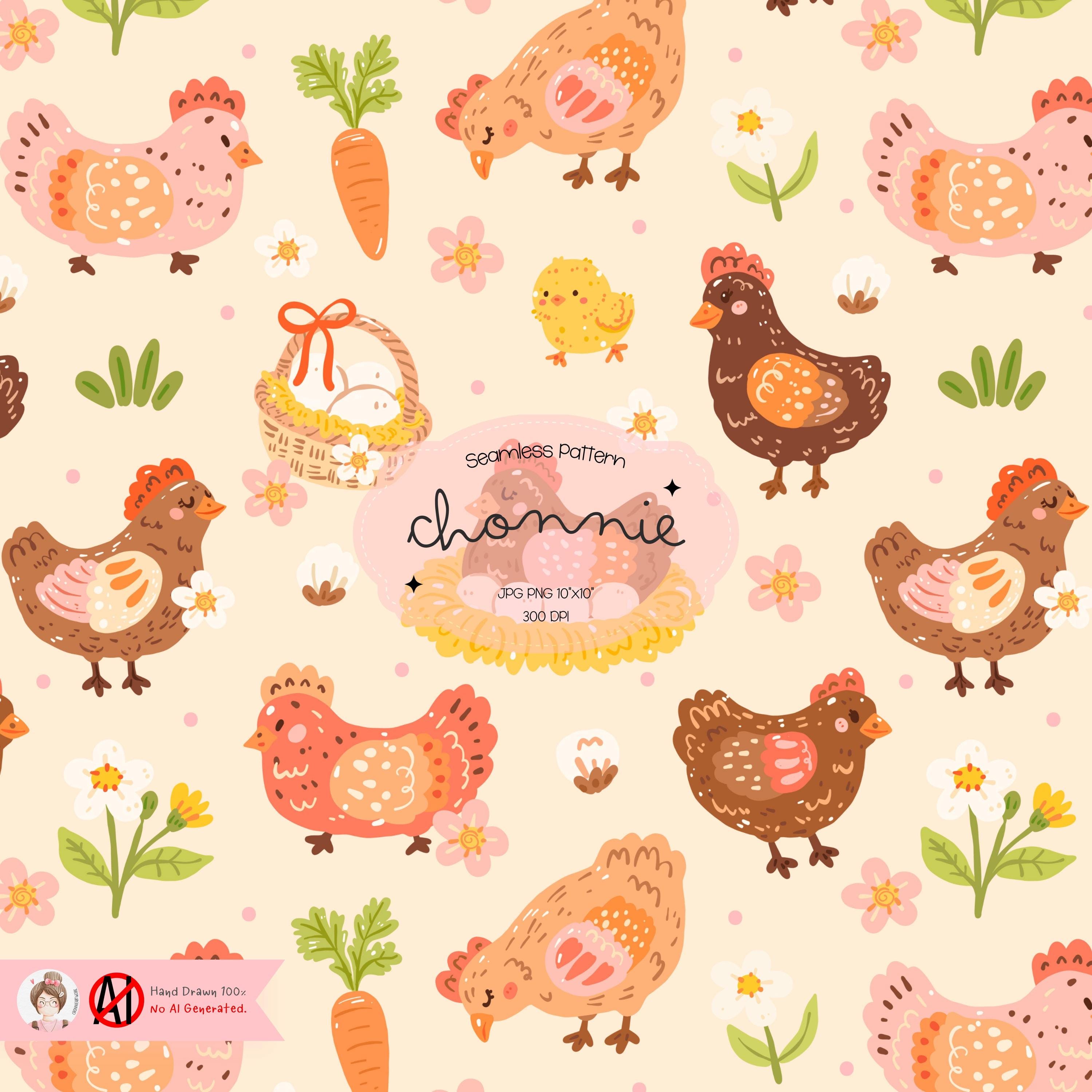Chicken Seamless Pattern, Farm Animal Fabric, Chicken Lover Gift, Hen ...
