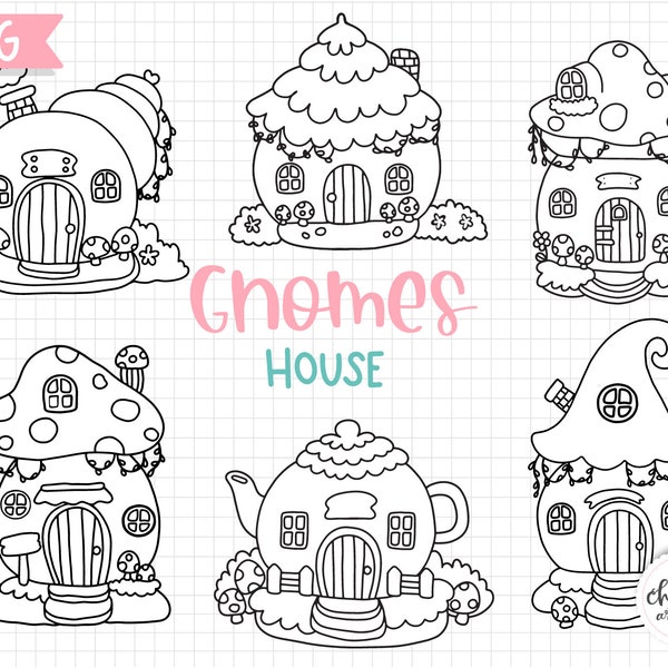 Gnomes House SVG, tampons numériques Gnome House, clipart House of Gnomes, coloriage House of Gnomes, Gnome SVG