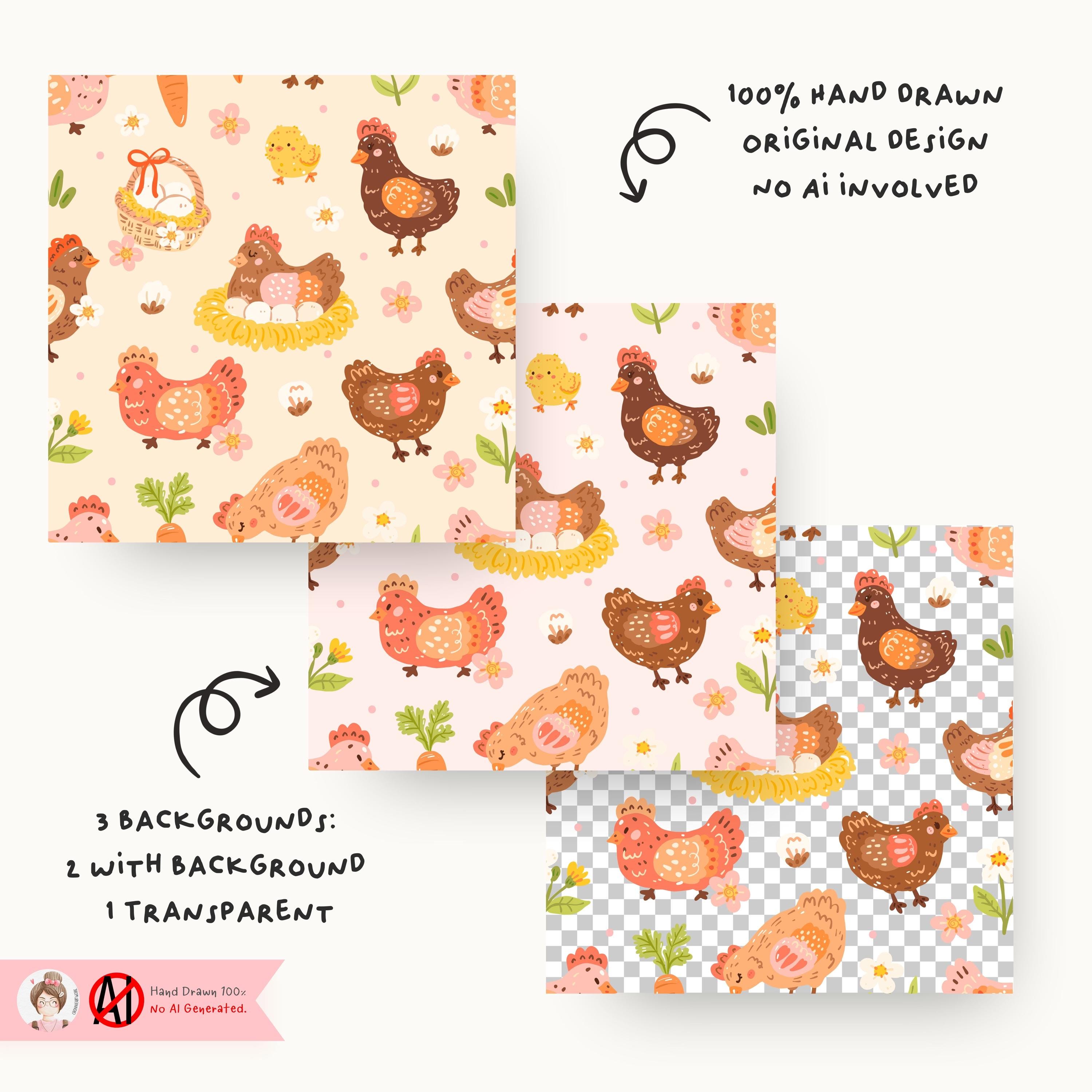 Chicken Seamless Pattern, Farm Animal Fabric, Chicken Lover Gift, Hen ...