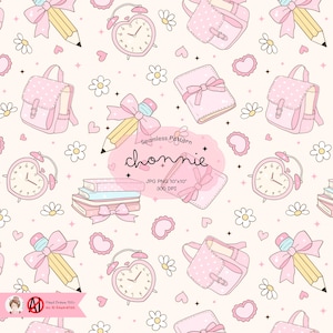 Cute School Seamless Pattern Coguette Pink Vintage Back To School Seamless Pattern Trendy Teacher Background Education Repeat Digital Paper