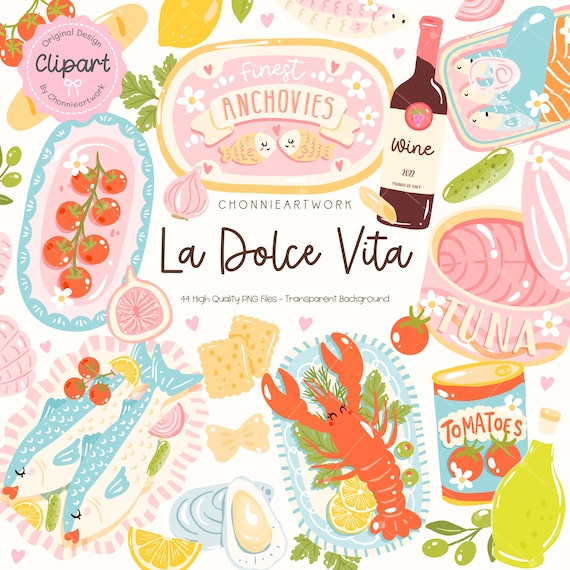 La Dolce Vita Clipart, Fisherman Aesthetic Sardines Clipart,Cute Sardines Can,Girly Summer,Tinned Fish Bow, Coastal Girly,Trendy Ocean Beach