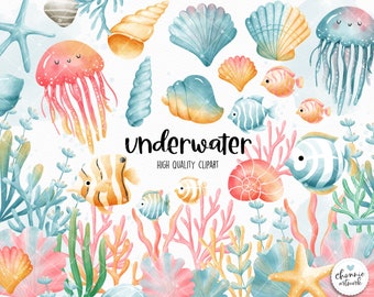 Ocean clipart, Underwater clipart, Sea animals clipart, Summer clipart, Coral reef clipart, Ocean creatures, fish clipart