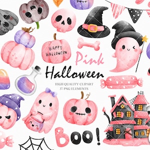 Pink halloween clipart, halloween clipart, pink ghost clipart, pumpkin clipart, ghost clipart, tricks or treats