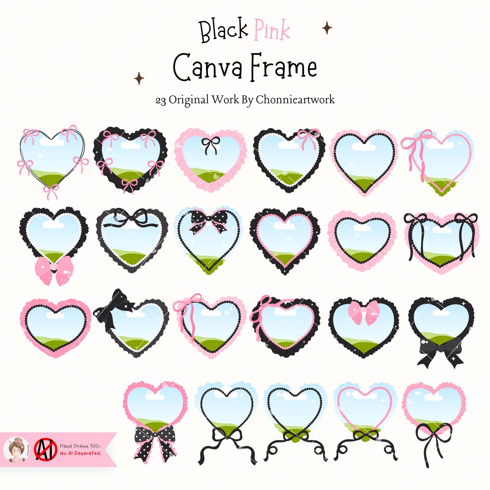 Black Pink Heart Shape Canva Frame Template Canva Drag & Drop Frame ...
