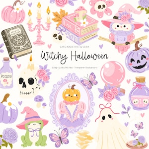 Witchy Halloween Clipart, Spooky Halloween, Halloween Aesthetics, Witchy Coquette, Witchy Aesthetics, Pastel Halloween Witch, Halloween Gift