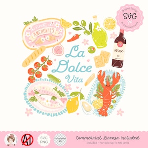 Graphisme La Dolce Vita, Clipart de sardines esthétiques pêcheur, sardines mignonnes peut, été girly, noeud de poisson en boîte, Girly côtier, plage à la mode de l'océan