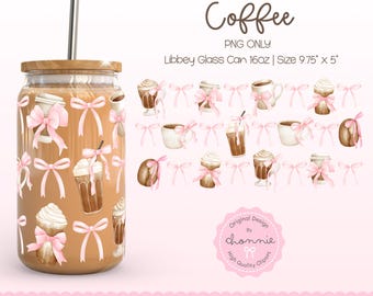 Coquette Coffee Glass Can Wrap, Cute Cafe Glass Wrap, Coquette Latte Iced Coffee Cup Wrap, Girly Cafe Cup Wrap, Cafe Aesthetic Wrap