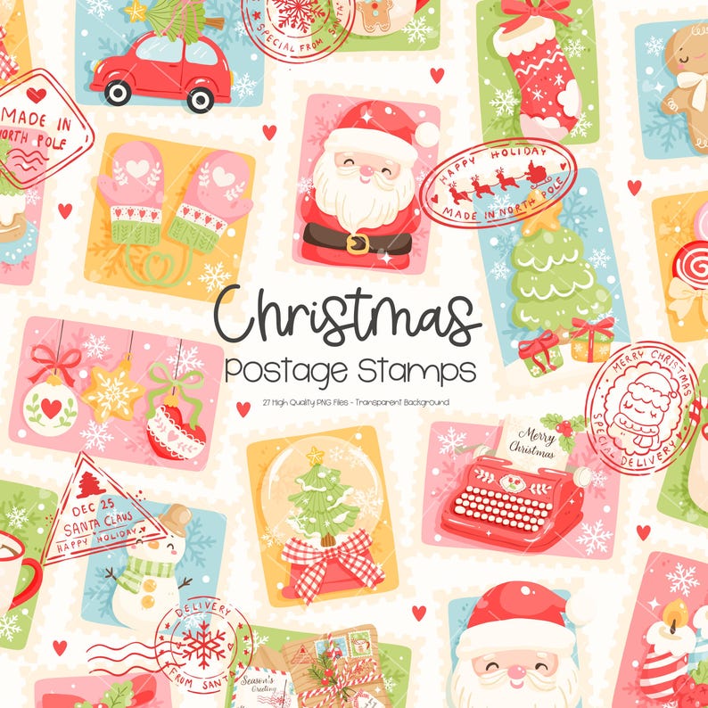Christmas Postage Stamps Clipart, Santa Letter Clipart, Santa Christmas ...