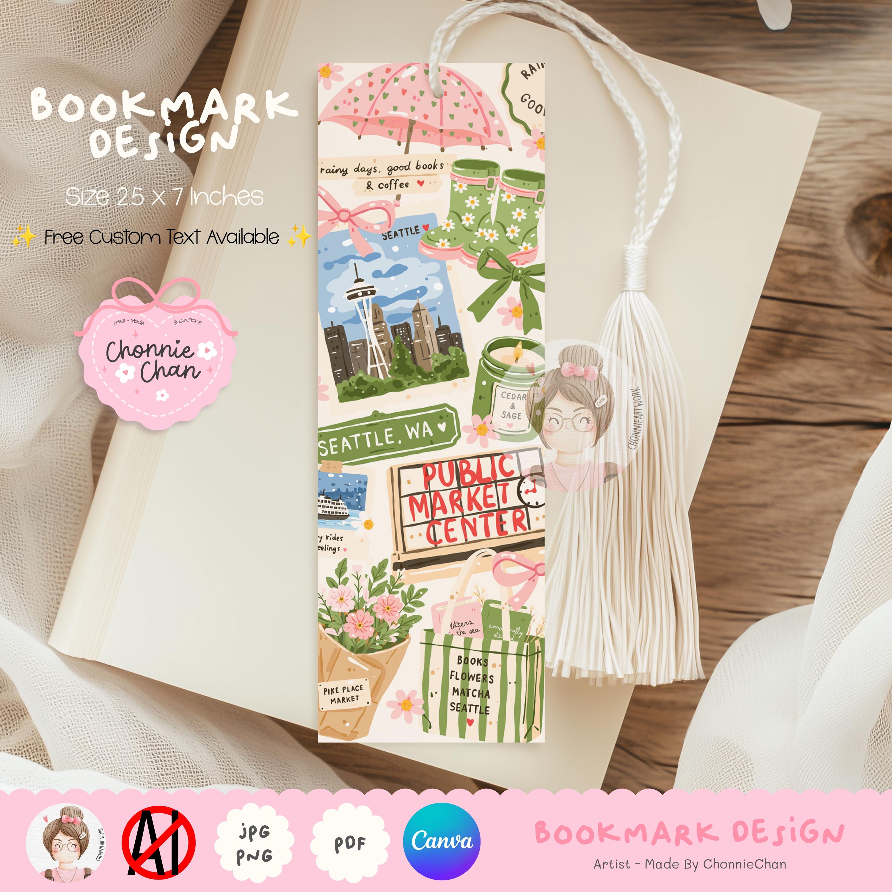 Washington Bookmarks Seattle Bookish Bookmark, Rainy Day Reader Bookmark, Pacific Northwest ...