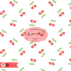 Cherry Seamless Pattern PNG, Kawaii Red Cherry Fruit Design, Pastel Coquette Cute Digital Paper, Summer Fruit, Red Cherries Repeat Pattern