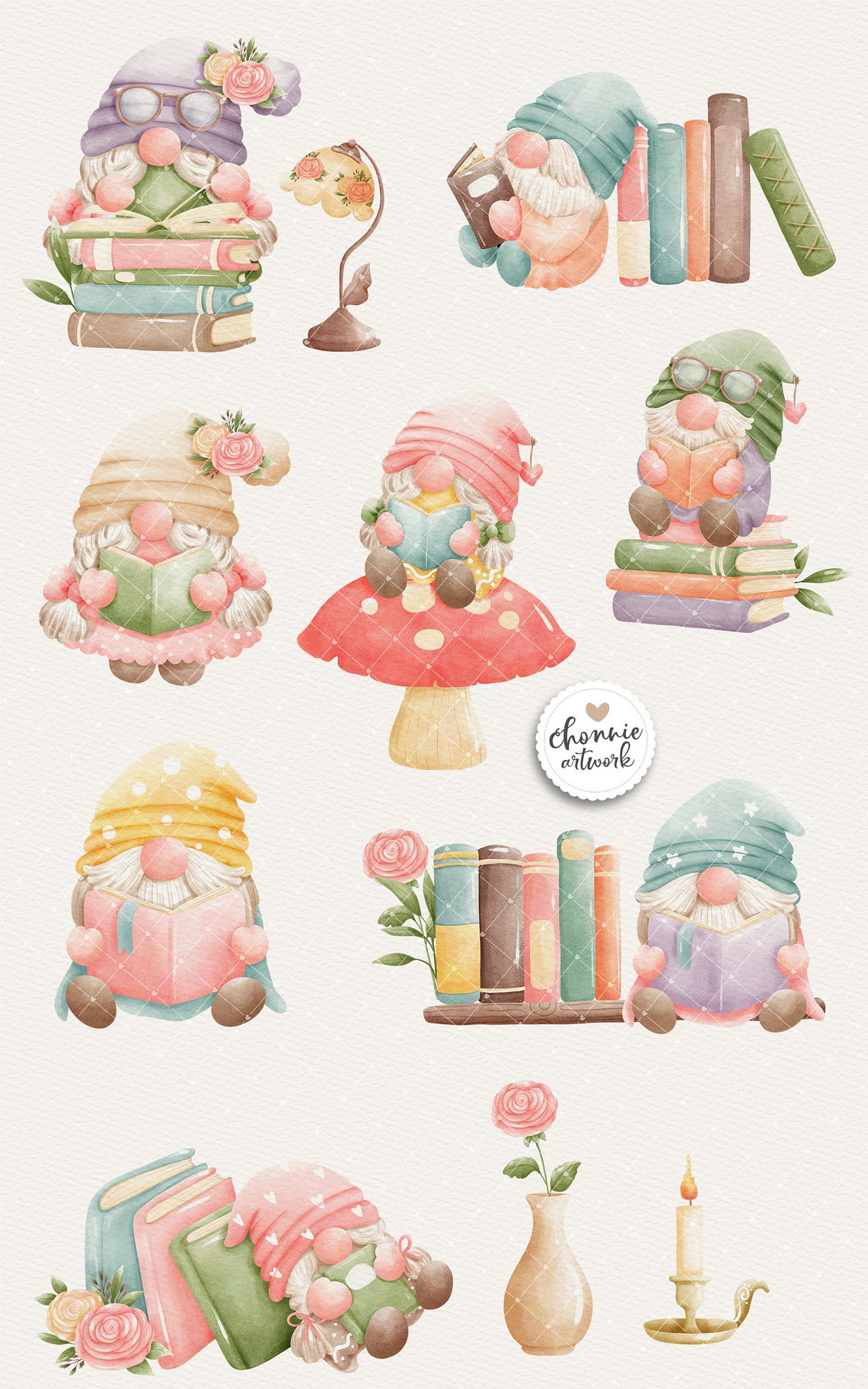 Books Gnome Clipart Reading Clipart Library Gnome Clipart Etsy UK