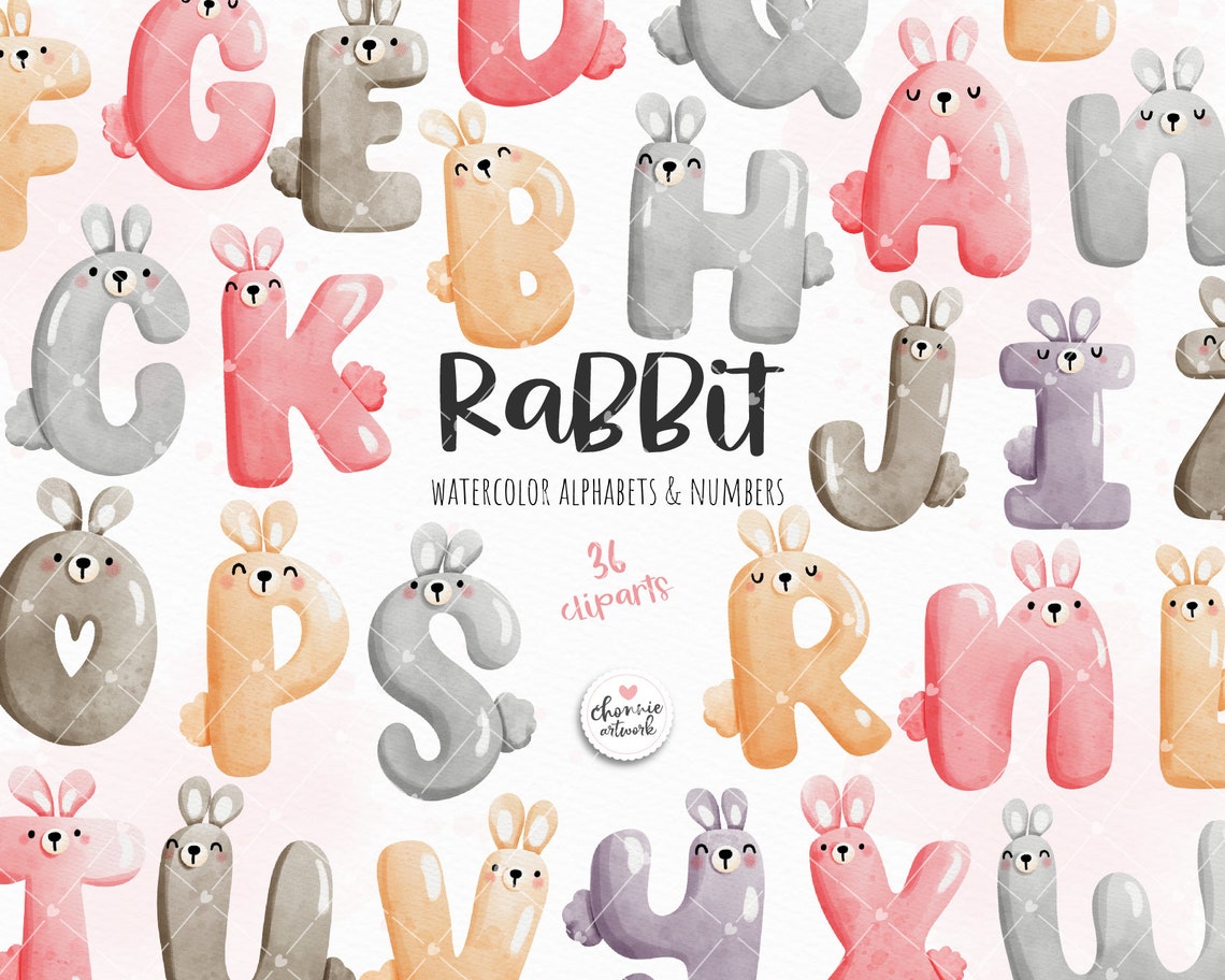 Rabbit Alphabets and Numbers Rabbit Font Clipart Rabbit Etsy