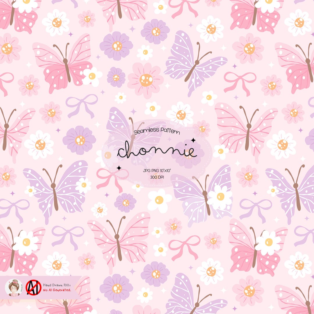 Pastel Butterfly Seamless Pattern – Cute Pink & Purple Floral Digital ...