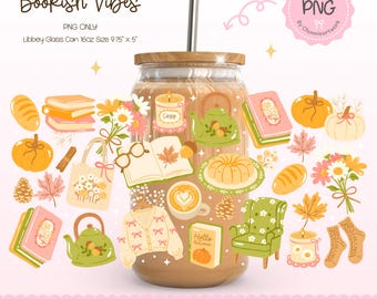 Fall Bookish Glass Can Wrap, Fall Glass Can Wrap, Bookish Fall Sticker, Bookish Wraps, Cozy Fall Cup, Fall Aesthetics, Digital Download