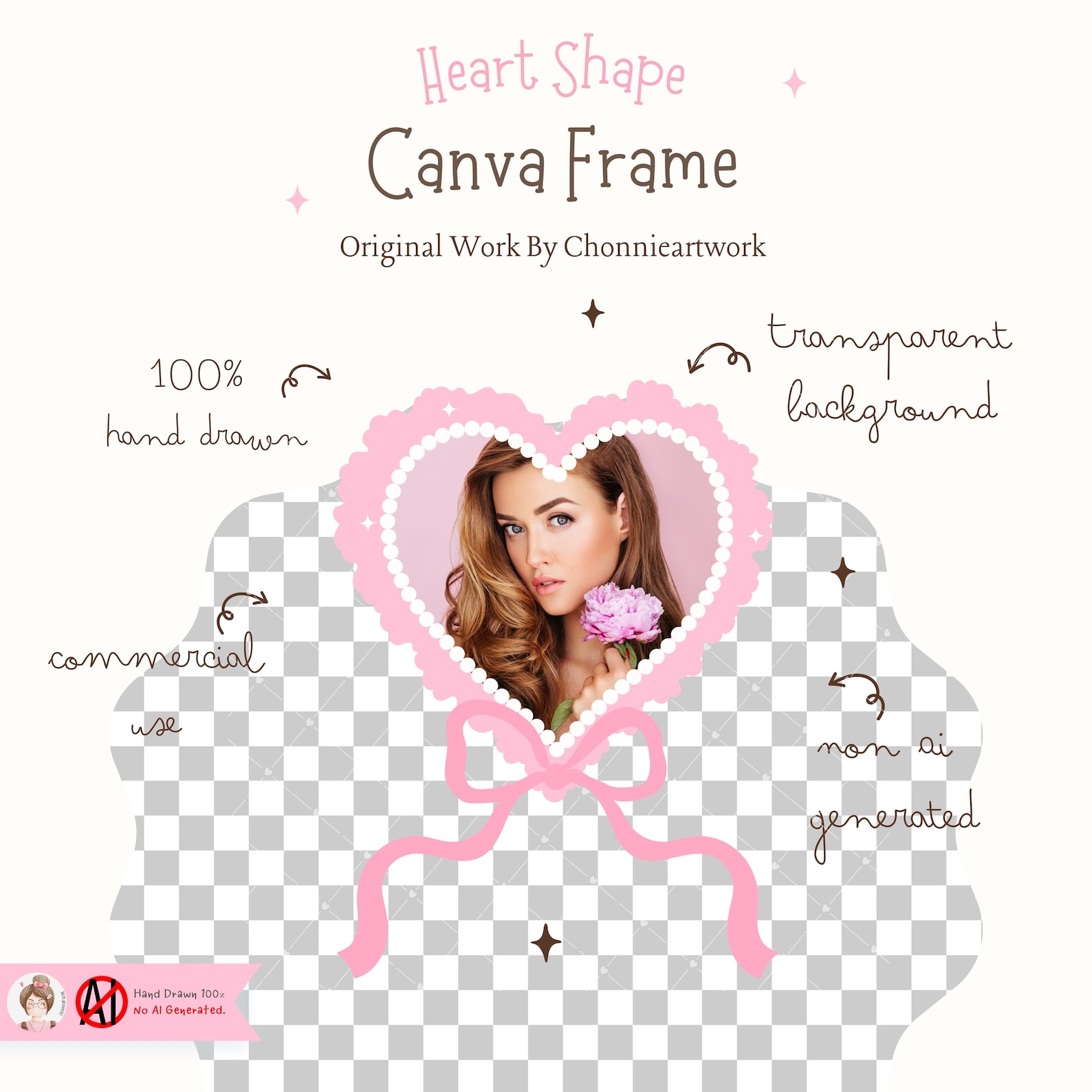 Heart Shape Canva Frame Template, Canva Drag & Drop Frame, Valentine ...