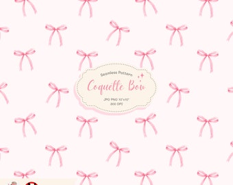 Pink Coquette Ribbon Seamless Pattern, Cute Preppy Pink Ribbon Bow,Printable Repeat Digital Paper Background , PNG, JPG
