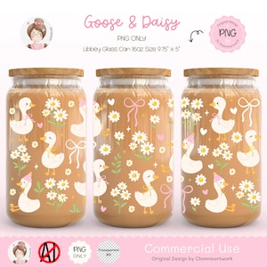 Daisy Goose Cup Wrap, Cute Goose Glass Can Wrap, Goose Glass Can, Goose Sticker, Flower Goose Cup Wrap, Floral Goose, Flower Goose Cup