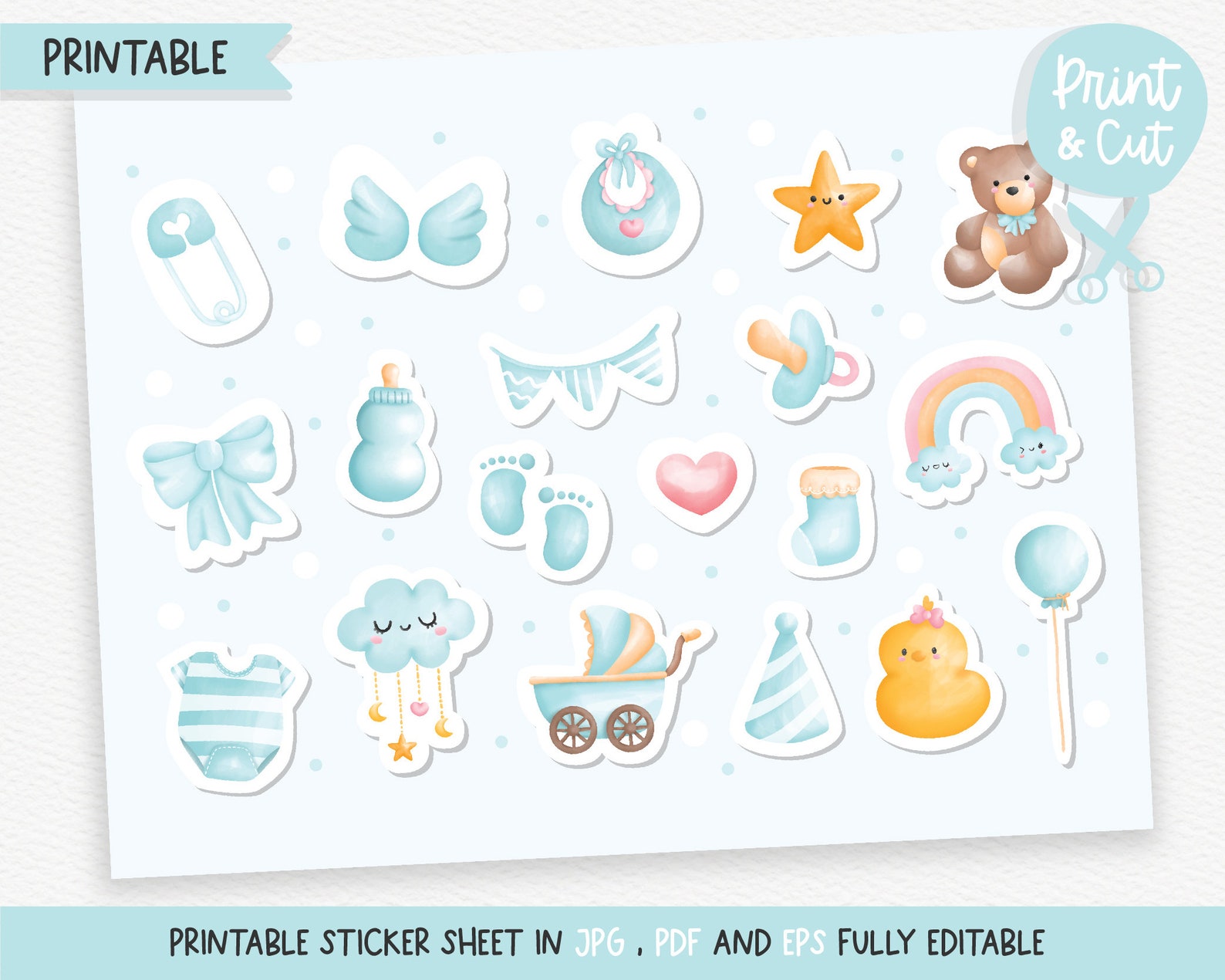 It's a boy Printable Stickers Baby boy shower Sticker Etsy