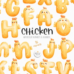 Alfabeto de pollo, fuente de pollo, alfabeto de pollo de Pascua, alfabeto de Pascua, fuente de animales, letra