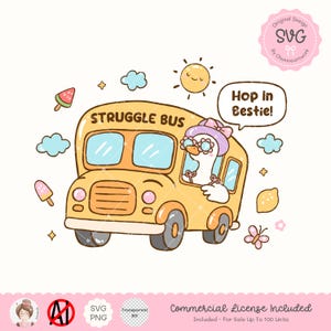 Struggle Bus Goose SVG PNG, Funny Goose Road Trip Summer Vacation Sublimation, Cute Silly Goose Girly Hop In Bestie Clipart