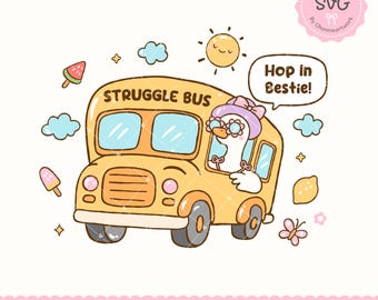 Ônibus de luta, ganso SVG PNG, viagem de carro engraçada, férias de verão, sublimação, ganso bobo fofo, pulinho feminino em clipart de melhor amiga