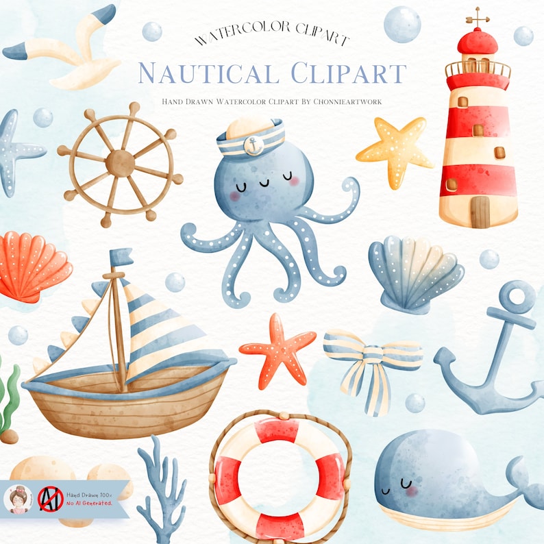 Nautical clipart, Ocean clipart, Lighthouse, Marine clipart zdjęcie 1