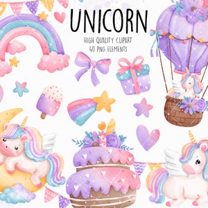 Cute Unicorn clipart, Unicorn clipart, birthday unicorn clipart, rainbow clipart , Magic unicorn clipart, party supplies