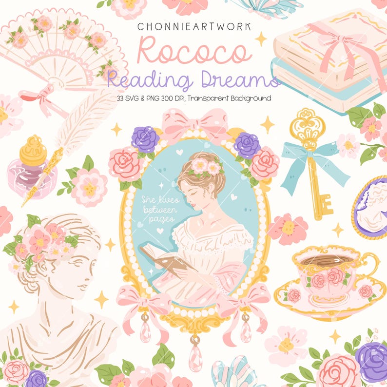 Vintage Bookish Girlie Clipart, Romance Book Reader, Books Lovers Clipart, Bookish Girlie Png, Bookish Love Quote, Cute Bookish Stickers image 1