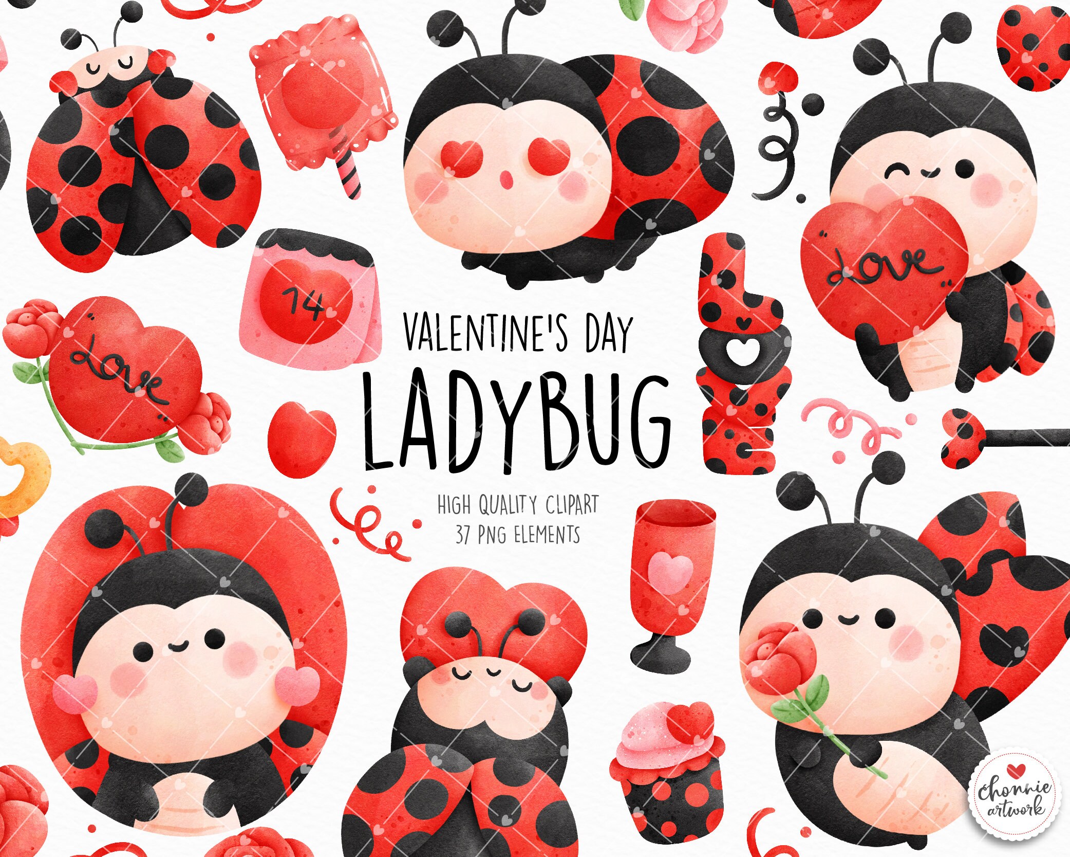 Valentine’s Day Ladybug Clipart Ladybug Clipart - Etsy