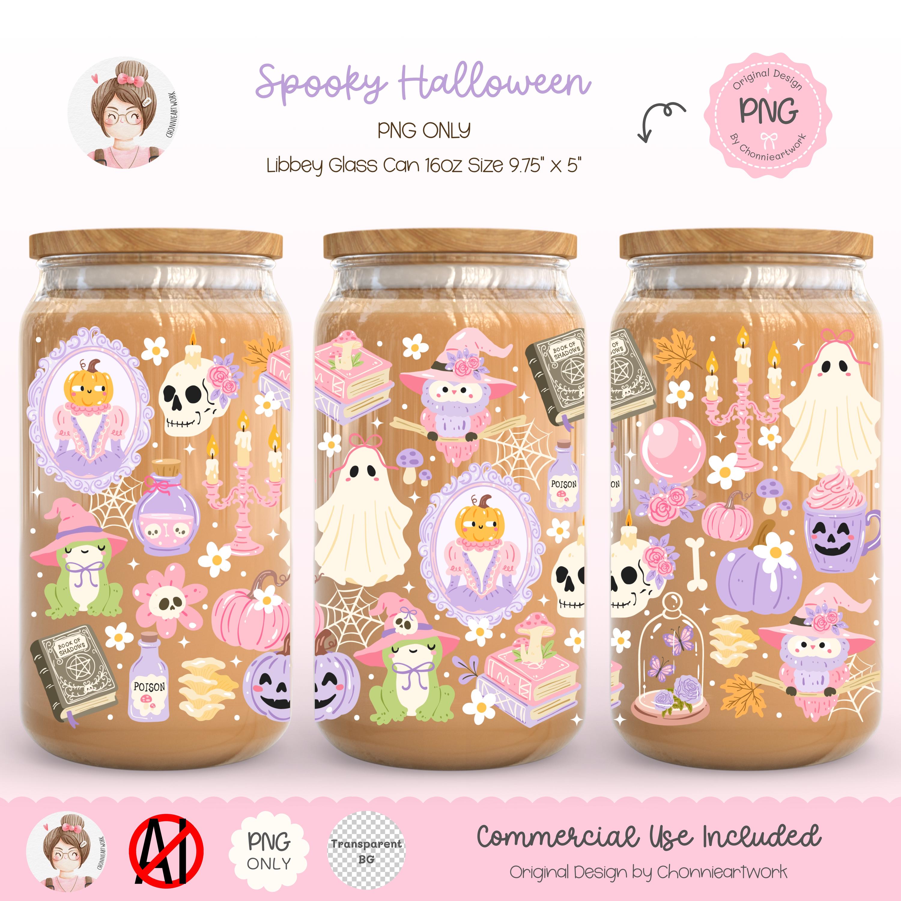Spooky Witchy Halloween Glass Can Wrap, Cute Ghost Glass Wrap, Witchy Coquette, Halloween Aesthetic, Cute Witch Wrap, Halloween Wrap, UV DTF