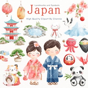 Japan Landmark and Symbols Clipart, Japanese Clipart, Japan Landmark, Japanese Food, Japanese Symbols Clipart