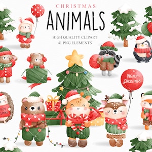 Christmas animal Clipart, Christmas woodland clipart, christmas clipart