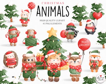 Christmas animal Clipart, Christmas woodland clipart, christmas clipart