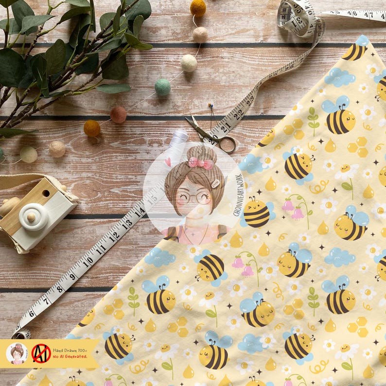 Honey Bee Seamless Pattern Cute Bumble Bee Digital Paper Floral Daisy ...