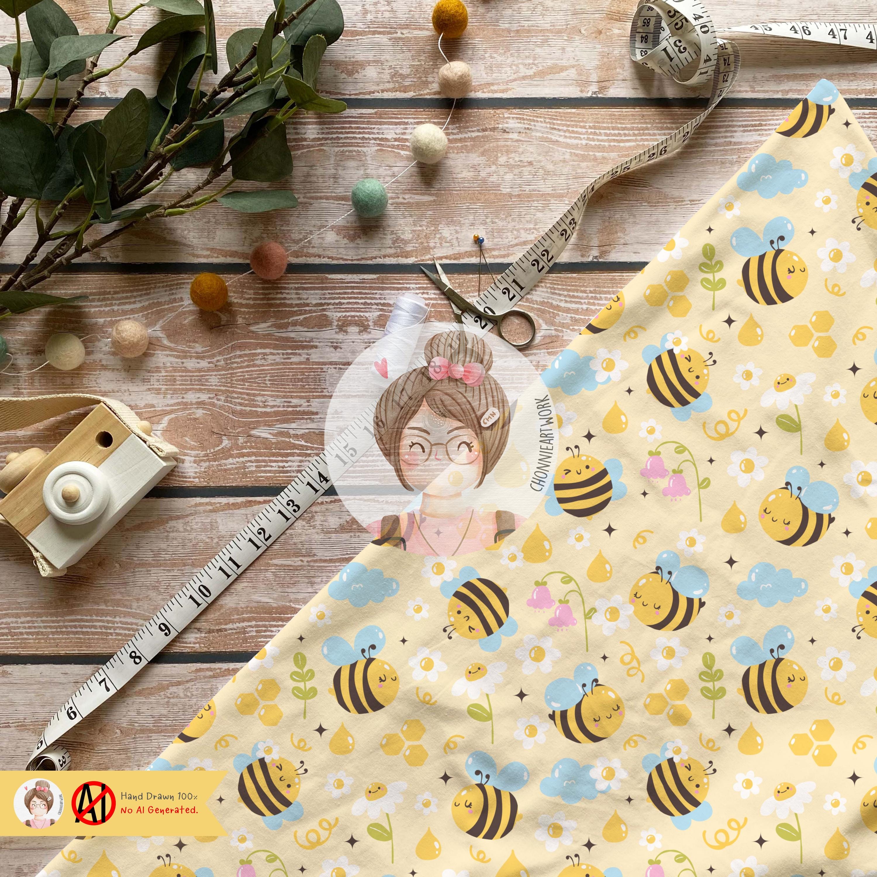 Honey Bee Seamless Pattern Cute Bumble Bee Digital Paper Floral Daisy ...