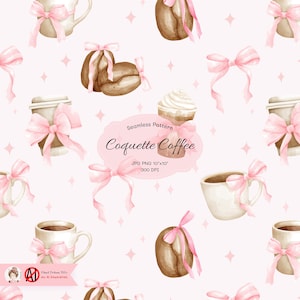 Patrones sin costuras para amantes del café, patrón de café coqueto, descarga digital de lazo de café, patrón repetido de café, papel para álbum de recortes