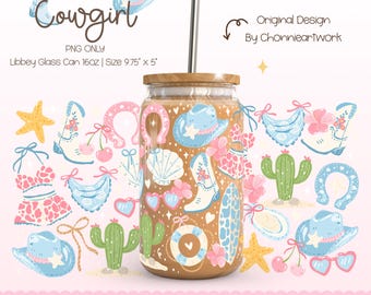 Envoltorio para latas de vidrio "Vaquera Costera", Estética veraniega, Envoltorio femenino de verano, Envoltorio para tazas estilo western, Envoltorio con ambiente veraniego, Envoltorio "Hola Verano", Descarga digital