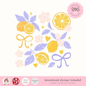 Lemon Clipart, Kawaii Lemon with Purple Leaves PNG, Cute Citrus Fruit Illustration, Coquette Pastel Fruit Graphic, Girly Summer Fruit