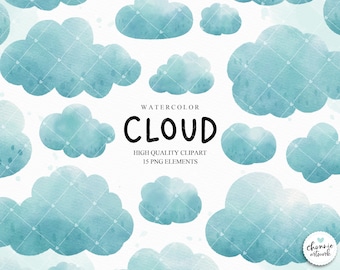 Watercolor  blue cloud clipart, cloud clipart, weather clipart, sky clipart