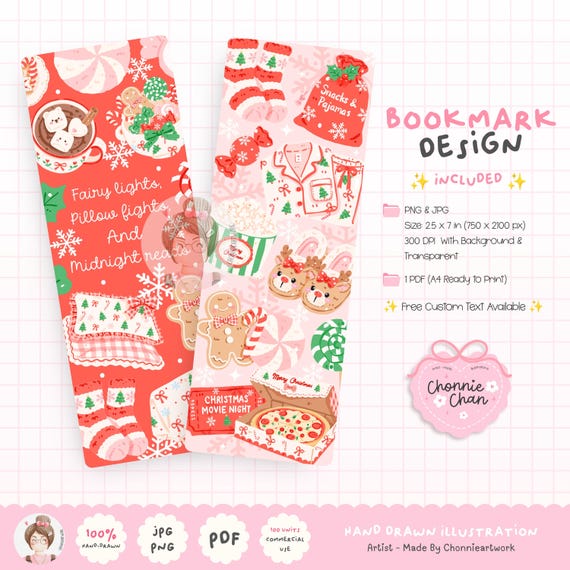 Christmas Sleepover Bookmark, Cozy Christmas Reading Bookmark, Pajama Party Bookish Gift, Christmas Reader Gift, Printable Bookmark PNG PDF